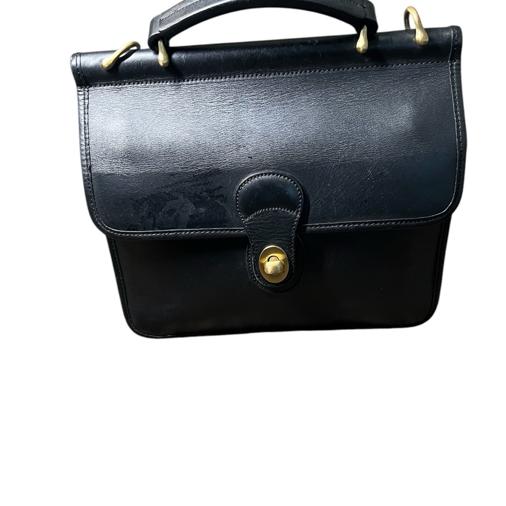 Black Leather Satchel with Gold Accents